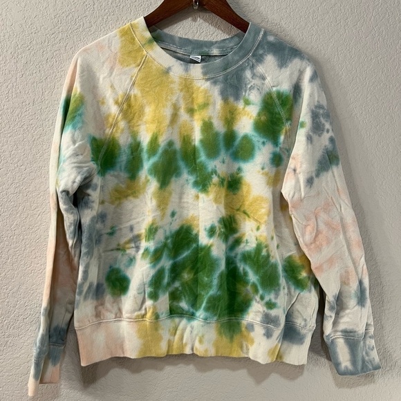 Old Navy Green Yellow Blue Tie-Dye Crewneck Sweater - Picture 1 of 5